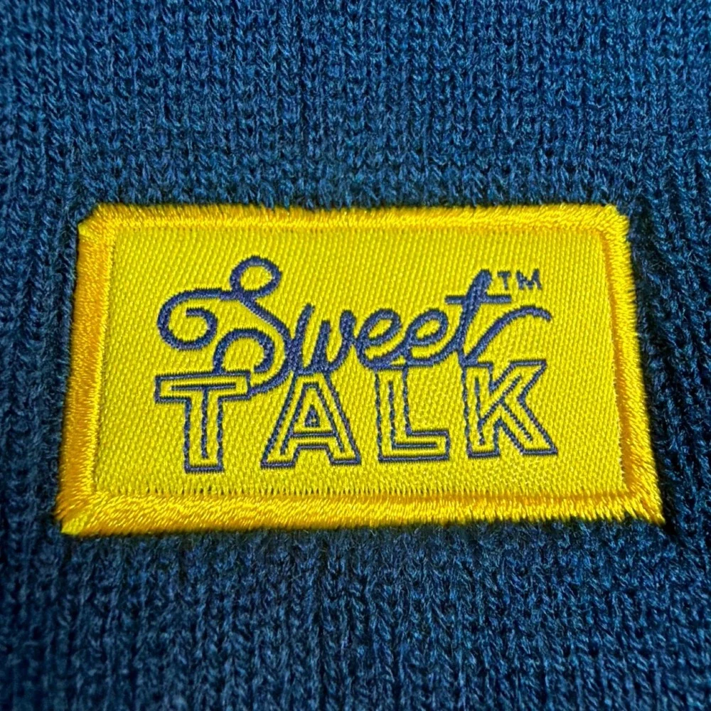 Sweet Talk Logo Patch Beanie Hat Unisex Blue Knit Streetwear Cannabis marijuana